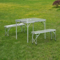 Outsunny Adjustable Folding Picnic Table Seating Set Portable Camping Garden Chair with 4 Seats W/ Umbrella Hole(m-7)