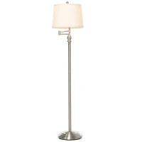 HOMCOM Standing Floor Lamp Tall Pole Light with Shade, Metal Round Base Adjustable Support Pole, E26 Bulb Base, for Bedroom, Living Room, Office, Silver/Beige(m-10)