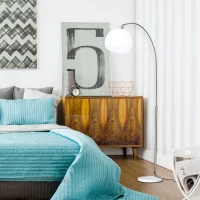 HOMCOM Arc Floor Lamp,Metal Standing Lamp, with 350° Flexible Lampshade, Adjustable Pole, and Marble Round Base for Living, Office, Bedroom, White/Silver(m-8)