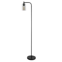HOMCOM Modern Stylish Tall Pole Floor Lamp, Land Light with Metal Base, Cylindrical Shaped Glass Shade, Black(m-9)