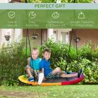 Outsunny 39 Inch Saucer Tree Swing, Outdoor Flying Swing for Kids with Adjustable Hanging Ropes, Metal Frame, Breathable Mesh, Multicolor(m-4)