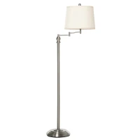 HOMCOM Standing Floor Lamp Tall Pole Light with Shade, Metal Round Base Adjustable Support Pole, E26 Bulb Base, for Bedroom, Living Room, Office, Silver/Beige(m-11)