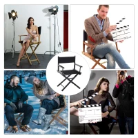 Outsunny 21.25" Wooden Directors Folding Canvas Chair Collapsible Portable Chair High-end Lounge Chair Beach Chair Oxford Fabric Fishing Seat Cinema Use Black Frame w/ Black Color Replacement Cover(m-7)