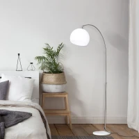 HOMCOM Arc Floor Lamp,Metal Standing Lamp, with 350° Flexible Lampshade, Adjustable Pole, and Marble Round Base for Living, Office, Bedroom, White/Silver(m-9)