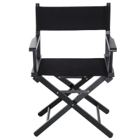 Outsunny 21.25" Wooden Directors Folding Canvas Chair Collapsible Portable Chair High-end Lounge Chair Beach Chair Oxford Fabric Fishing Seat Cinema Use Black Frame w/ Black Color Replacement Cover(m-8)