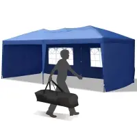 Outsunny 10' x 20' Pop Up Canopy Tent with 4 Sidewalls, Heavy Duty Tents for Parties, Outdoor Instant Gazebo with Carry Bag, for Outdoor, Garden, Patio, Blue(m-1)