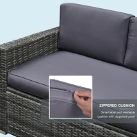 Outsunny Outdoor Patio Rattan Wicker Sofa Set w/ Glass Coffee Table - Grey(m-8)