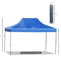 Outsunny 10' x 15' Pop Up Canopy Gazebo with 3-Level Adjustable Height, Wheeled Roller Bag, UV Fighting Roof, Navy Blue(m-3)