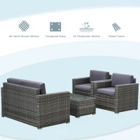 Outsunny Outdoor Patio Rattan Wicker Sofa Set w/ Glass Coffee Table - Grey(m-6)