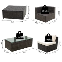 Outsunny 5-Piece Outdoor Sectional Furniture, Patio Sofa Set, PE Wicker Couch, Cushions, Pillows, Ottoman, Table, Beige(m-3)
