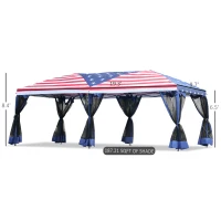 Outsunny 10x20 Pop Up Canopy Party Tent with Removable Mesh Sidewalls - American Flag Print(m-3)