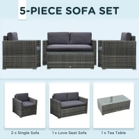 Outsunny Outdoor Patio Rattan Wicker Sofa Set w/ Glass Coffee Table - Grey(m-5)