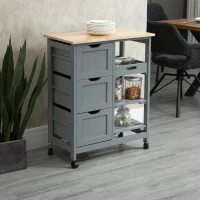 HOMCOM Compact Bar Serving Cart, Compact Trolley with Wood Top & Drawers, Gray(m-2)