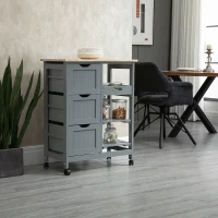 HOMCOM Compact Bar Serving Cart, Compact Trolley with Wood Top & Drawers, Gray(m-11)