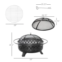 Outsunny 2-in-1 Outdoor Fire Pit with BBQ Cooking Grill, Round Firepit Bowl with Spark Screen Cover, Poker for Backyard Bonfire(m-3)