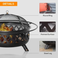 Outsunny 2-in-1 Outdoor Fire Pit with BBQ Cooking Grill, Round Firepit Bowl with Spark Screen Cover, Poker for Backyard Bonfire(m-6)