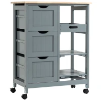 HOMCOM Compact Bar Serving Cart, Compact Trolley with Wood Top & Drawers, Gray(m-12)