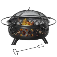 Outsunny 2-in-1 Outdoor Fire Pit with BBQ Cooking Grill, Round Firepit Bowl with Spark Screen Cover, Poker for Backyard Bonfire(m-2)