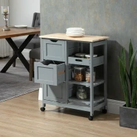 HOMCOM Compact Bar Serving Cart, Compact Trolley with Wood Top & Drawers, Gray(m-10)