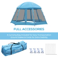 Outsunny 16.1' Hexagon Shape Screen House, Canopy Shelter Gazebo Camping Outdoor Instant Setup Mesh Tent Fits 6-8 People w/ Carry Bag & Ground Stakes, Blue(m-4)