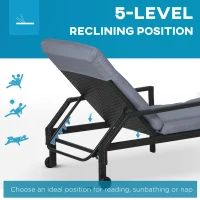 Outsunny Wicker Chaise Lounger PE Rattan Outdoor Lounge Chair Garden Chair Recliner with 5-Level Adjustable Backrest and 2 Wheels, Grey(m-4)