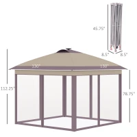 Outsunny 11' x 11' Pop Up Gazebo, Instant Canopy Tent with Solar LED Light, Remote Control, Netting and Carrying Bag for Backyard Garden Patio, Beige(m-3)