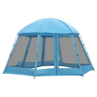 Outsunny 16.1' Hexagon Shape Screen House, Canopy Shelter Gazebo Camping Outdoor Instant Setup Mesh Tent Fits 6-8 People w/ Carry Bag & Ground Stakes, Blue(m-2)