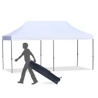 Outsunny 10' x 20' Pop Up Canopy Tent, Instant Sun Shelter, Tents for Parties, Height Adjustable, with Wheeled Carry Bag, for Outdoor, Garden, Patio, White(m-1)