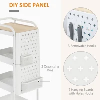 HOMCOM 4-Tier Rolling Metal Storage Cart, Utility Serving Cart with DIY Steel Pegboards & Lid for Kitchen, Home Office, White(m-5)