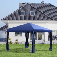 Outsunny 10' x 10' Pop Up Canopy Tent with Netting, Instant Gazebo, Ez up Screen House Room with Carry Bag, Height Adjustable, for Outdoor, Garden, Patio, Blue(m-2)