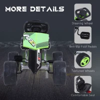 Aosom Kids Go Kart, 4 Wheeled Ride On Pedal Car, Racer for 3 years, for Boys and Girls, Outdoor - Green(m-5)