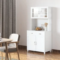 HOMCOM 67" Buffet with Hutch, Modern Kitchen Pantry, Freestanding Storage Cabinet with Framed Glass Doors, Shelves and Drawers, White(m-11)