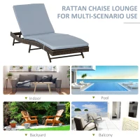 Outsunny Patio wicker lounger, Outdoor PE Rattan Wicker Chaise lounge chair w/ 5 Position Adjustable Back, Padded Cushion, Grey(m-7)