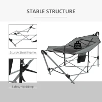Outsunny Foldable Outdoor Hammock with Stand, Portable Hammock Bed with Carrying Bag and Pocket for Travel, Beach, Backyard, Patio, Hiking, Dark Grey(m-5)