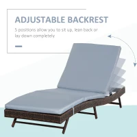 Outsunny Patio wicker lounger, Outdoor PE Rattan Wicker Chaise lounge chair w/ 5 Position Adjustable Back, Padded Cushion, Grey(m-4)