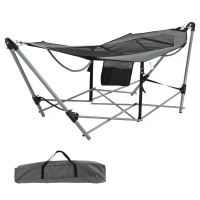 Outsunny Foldable Outdoor Hammock with Stand, Portable Hammock Bed with Carrying Bag and Pocket for Travel, Beach, Backyard, Patio, Hiking, Dark Grey(m-2)