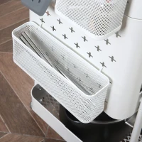 HOMCOM 4-Tier Rolling Metal Storage Cart, Utility Serving Cart with DIY Steel Pegboards & Lid for Kitchen, Home Office, White(m-8)