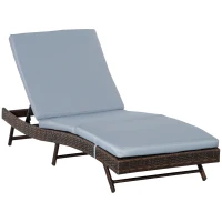 Outsunny Patio wicker lounger, Outdoor PE Rattan Wicker Chaise lounge chair w/ 5 Position Adjustable Back, Padded Cushion, Grey(m-2)