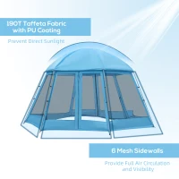 Outsunny 16.1' Hexagon Shape Screen House, Canopy Shelter Gazebo Camping Outdoor Instant Setup Mesh Tent Fits 6-8 People w/ Carry Bag & Ground Stakes, Blue(m-5)