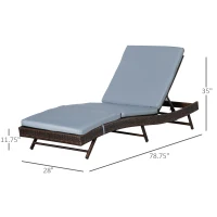 Outsunny Patio wicker lounger, Outdoor PE Rattan Wicker Chaise lounge chair w/ 5 Position Adjustable Back, Padded Cushion, Grey(m-3)