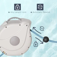 Outsunny Retractable Hose Reel 5/8" x 66ft w/ 8 Pattern Nozzle, Any Length Lock, Auto Rewind Slow Return System and 180° Swivel Wall Mounted Bracket(m-5)