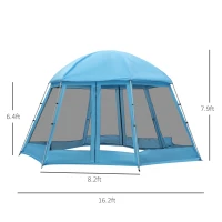 Outsunny 16.1' Hexagon Shape Screen House, Canopy Shelter Gazebo Camping Outdoor Instant Setup Mesh Tent Fits 6-8 People w/ Carry Bag & Ground Stakes, Blue(m-3)