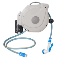 Outsunny Retractable Hose Reel 5/8" x 66ft w/ 8 Pattern Nozzle, Any Length Lock, Auto Rewind Slow Return System and 180° Swivel Wall Mounted Bracket(m-2)