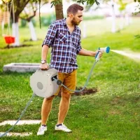 Outsunny Retractable Hose Reel 5/8" x 66ft w/ 8 Pattern Nozzle, Any Length Lock, Auto Rewind Slow Return System and 180° Swivel Wall Mounted Bracket(m-1)