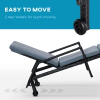 Outsunny Wicker Chaise Lounger PE Rattan Outdoor Lounge Chair Garden Chair Recliner with 5-Level Adjustable Backrest and 2 Wheels, Grey(m-5)