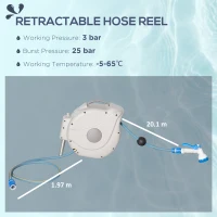 Outsunny Retractable Hose Reel 5/8" x 66ft w/ 8 Pattern Nozzle, Any Length Lock, Auto Rewind Slow Return System and 180° Swivel Wall Mounted Bracket(m-4)