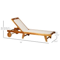 Outsunny Mesh Acacia Wood Adjustable Outdoor Sun Lounger with Wheels(m-3)