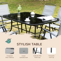 Outsunny 8 Piece Patio Dining Set with Table Umbrella, 6 Folding Chairs and Rectangle Dining Table, Outdoor Patio Furniture Set, Grey(m-6)