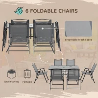 Outsunny 8 Piece Patio Dining Set with Table Umbrella, 6 Folding Chairs and Rectangle Dining Table, Outdoor Patio Furniture Set, Grey(m-4)