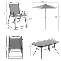 Outsunny 8 Piece Patio Dining Set with Table Umbrella, 6 Folding Chairs and Rectangle Dining Table, Outdoor Patio Furniture Set, Grey(m-3)